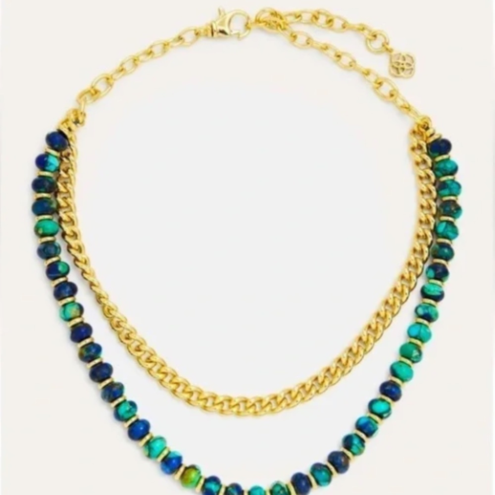 Kendra Scott "Rebecca" Gold Multi Strand Necklace. Bronze Veined Lapis Turquoise - Picture 5 of 9